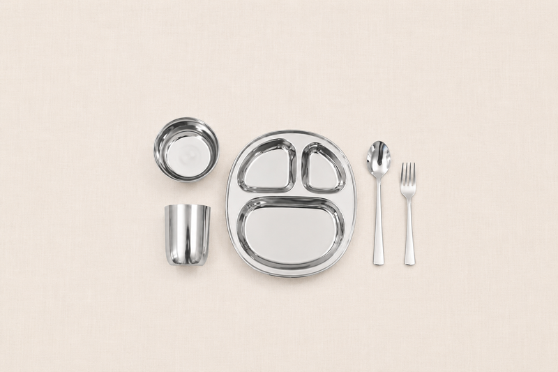 Nunch Luna Meal Set - polished silver flat lay